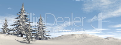 Winter fir trees landscape - 3D render