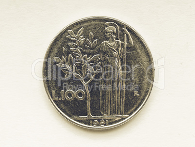 Vintage Italian lira coin