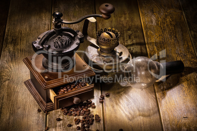 Coffee Mill And Old Oil Lamp