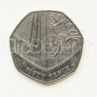 Vintage UK 50 pence coin