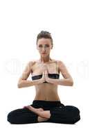 Yoga. Beautiful girl sitting in lotus position