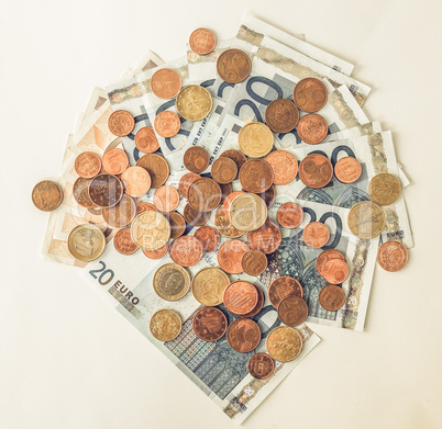 Vintage Euros coins and notes