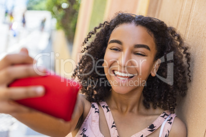 Mixed Race African American Girl Teenager Taking Selfie