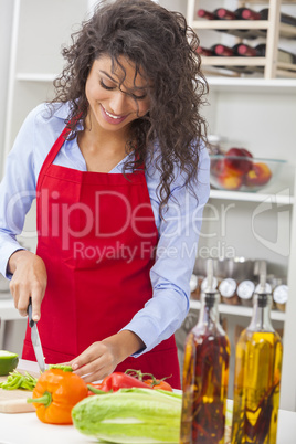 Woman Preparing Vegetables Salad Food in Kitchen