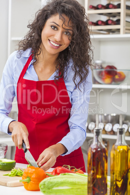 Woman Preparing Vegetables Salad Food in Kitchen