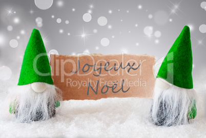 Green Gnomes With Snow, Joyeux Noel Means Merry Christmas