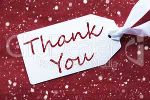 One Label On Red Background, Snowflakes, Text Thank You