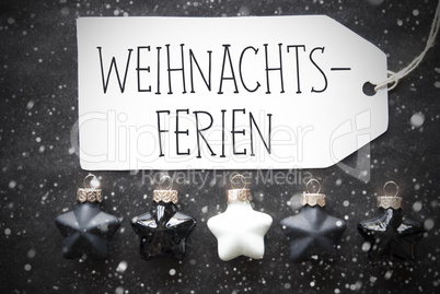 Black Balls, Snowflakes, Weihnachtsferien Means Christmas Holidays