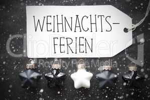 Black Balls, Snowflakes, Weihnachtsferien Means Christmas Holidays