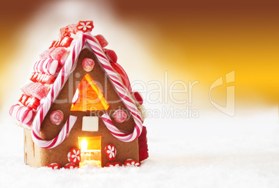 Gingerbread House, Golden Background, Copy Space