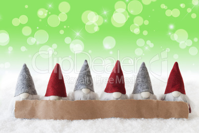 Gnomes, Green Background, Bokeh, Stars, Copy Space