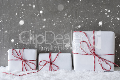 Three White Gifts With Snowflakes, Copy Space