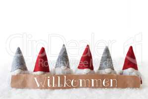 Gnomes, White Background, Willkommen Means Welcome