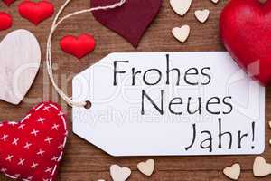 Label, Red Hearts, Flat Lay, Frohes Neues Means New Year