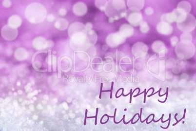 Pink Bokeh Christmas Background, Snow, Text Happy Holidays