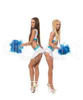 Cheerleading. Smiling girls posing with pom poms