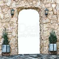 decorative arch of yellow stone with isolated opening
