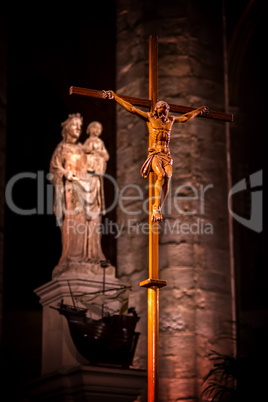 Cross indoor in the cathedral in Barcelona of Spain