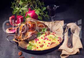 Duck with millet and pomegranate