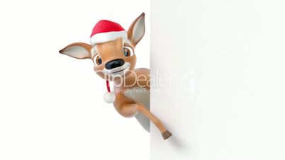 Cartoon deer in a hat of Santa Claus