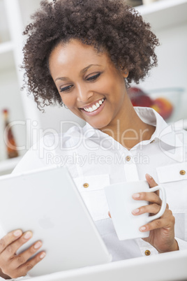 Mixed Race African American Girl Tablet Computer and Coffee