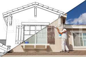 Diagonal Split Screen of Drawing and Photo of House Painter Pain