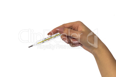 Hand with thermometer isolated on white background