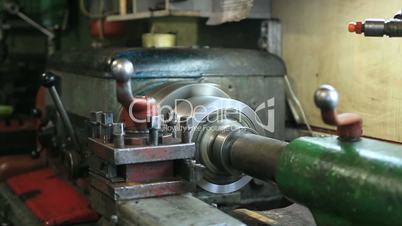Old turning machinery working in craftsmanship