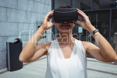 Woman using reality virtual headset