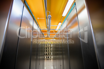 Hallway with a row of server rack
