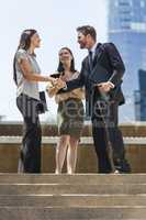 City Business Man Woman Team Shaking Hands