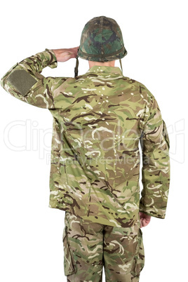 Rear view of soldier saluting