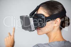 Woman using virtual reality headset