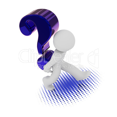 3d character with a big blue question mark