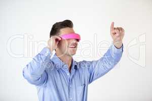 Man using virtual video glasses