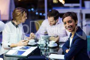 Businesswoman smiling in office