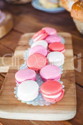 Tray of macaroon on counter