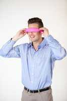 Man using virtual video glasses