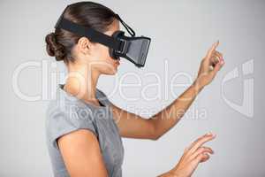 Woman using virtual reality headset