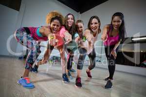 Group of women excited while exercising