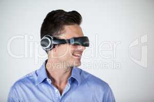 Man using virtual video glasses