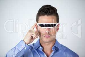 Man using virtual video glasses