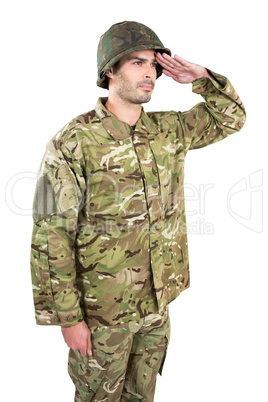 Confident soldier saluting