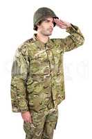 Confident soldier saluting