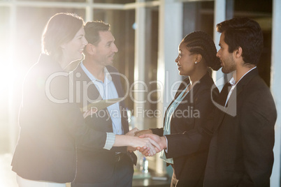 Group of businesspeople shaking hands with each other