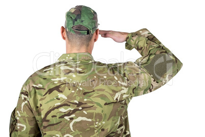 Rear view of soldier saluting