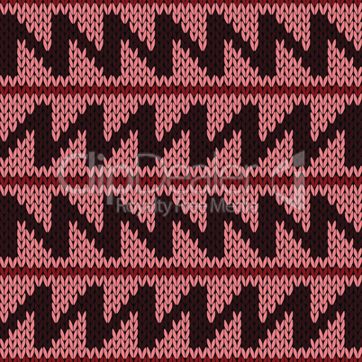 Knitting ornate seamless pattern with zigzag lines