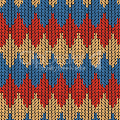 Knitting ornate seamless pattern with geometric color figures