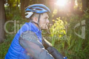 Male mountain biker in the forest