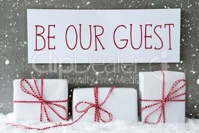 White Gift With Snowflakes, Text Be Our Guest